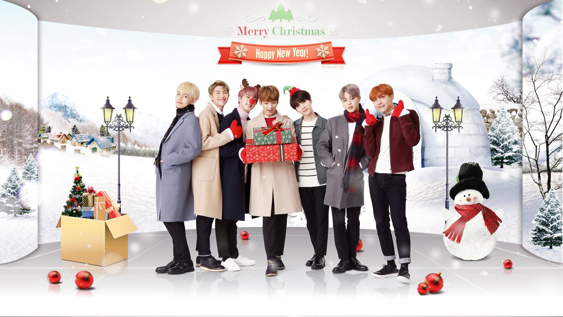 BTS Merry Christmas & Happy New Year Wallpaper by Maxxiiz